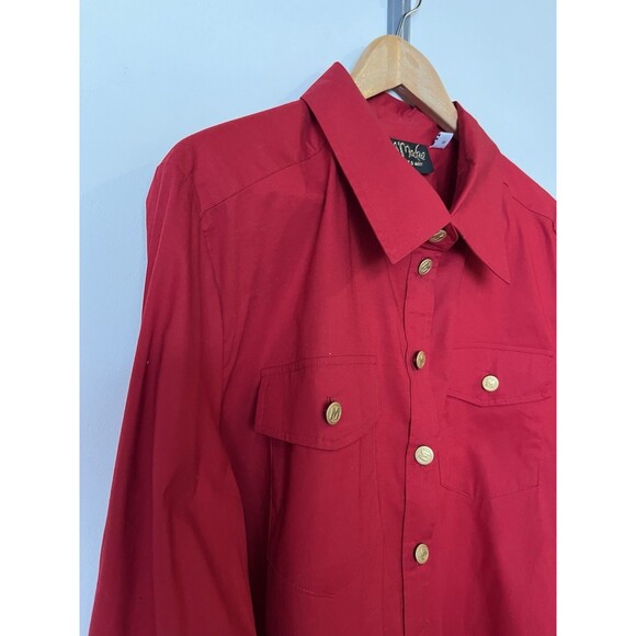 Bob Mackie Cranberry Red Gold Buttons Button Down Shirt Size 1X - Picture 3 of 9